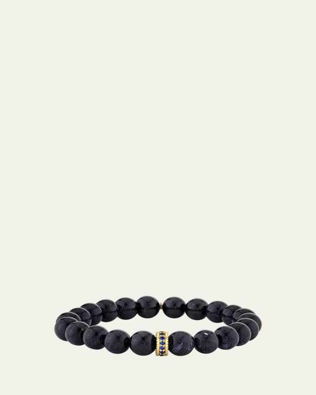 8MM Sapphire Bead Bracelet With Scallop-Edge Pave Rondelle